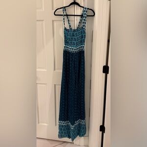 Faherty Teal and Navy Maxi Dress
